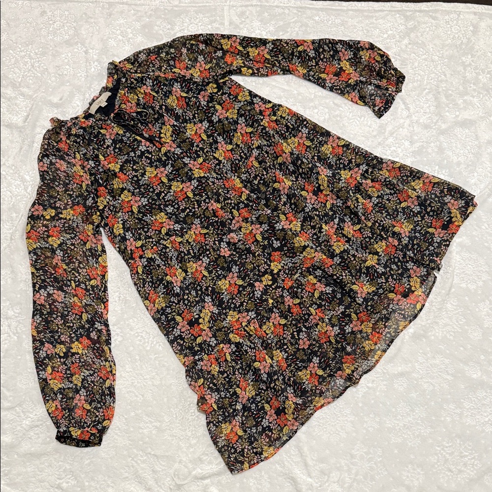 LOFT Floral Long Sleeve Dress - Black, Pink, Yellow